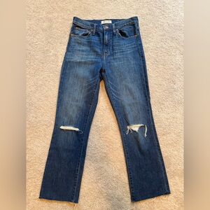 Madewell Dark Blue Distressed Straight Leg Jeans